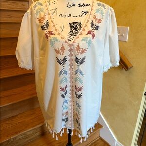 Embroidered print White Boho Top
